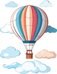 Fototapeta premium Hot Air Balloon Rising Gracefully Above Stylized Clouds in a Colorful Sky Adventure Scene