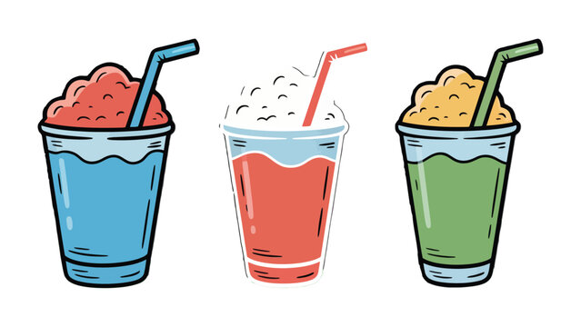 Colorful Coolers: A vibrant collection of refreshing frozen drink beverages. Each glass presents unique flavors and a touch of sweetness, perfect to quench any thirst.