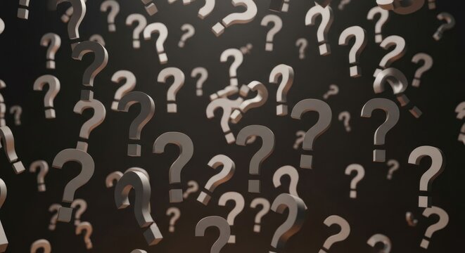 3D rendering of many question marks
