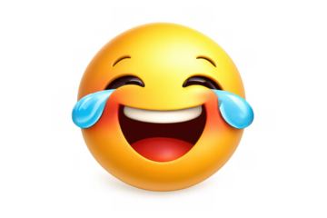 Yellow 3d emoji icon laughing with tears of joy, expressing strong humor, fun, and happiness on a transparent background