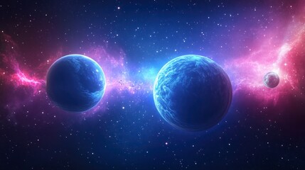Obraz premium Cosmic planets and nebulae in a spectacular space illustration