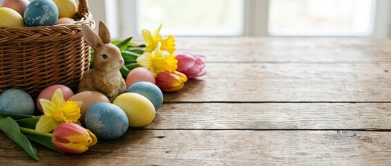 easter eggs on wooden table