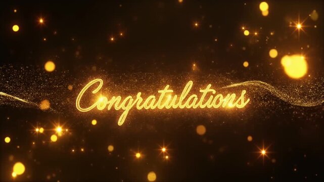 Golden congratulations message with sparkles and glitter