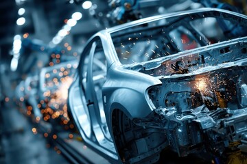 Car body welding on automobile manufacturing line