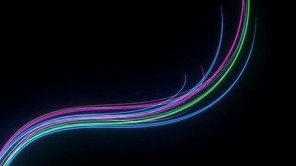 Colorful neon light trails on black background pink