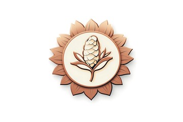 Elegant floral emblem with pinecone and leaves on white background