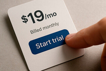 A hand about to start a monthly trial