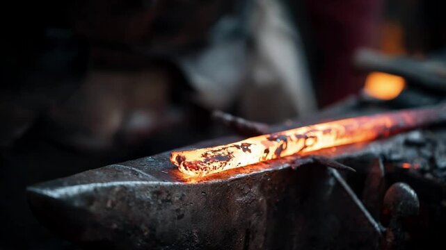 Medium shot of a craftsman skillfully joining metal at a tjoint using forge welding highlighting precise hammer strikes and hot weld areas.