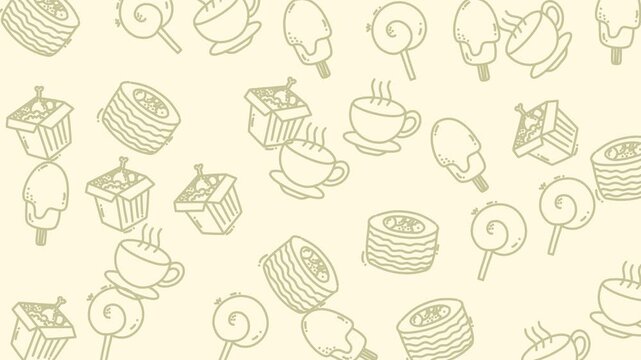 Holiday cake pattern with festive sweet icons of ice cream and cupcakes, perfect for holiday designs, party invitations, and greeting cards.