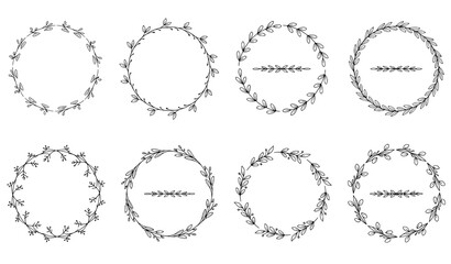 Vintage hand drawn circular floral wreath set for wedding stationery