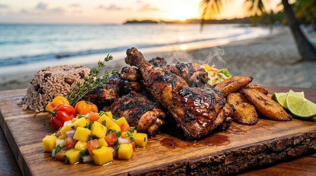 photo of delicious jerk chicken jamaican cuisine