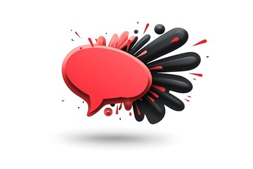 Vibrant red speech bubble with dynamic black and red splashes