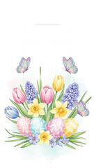 Spring Easter Wishing Card in Elegant Watercolor Floral Style