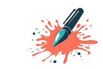 Vibrant fountain pen with colorful ink splatter on white background