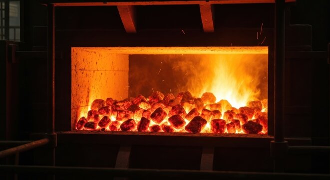 Glowing embers in furnace - Powered by Adobe