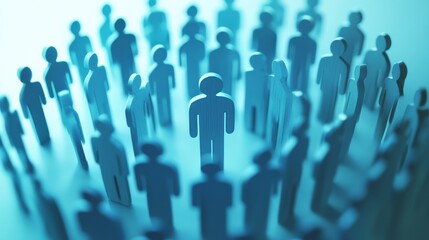 Human resource management concept with abstract figures in circular formation in modern corporate setting highlighting teamwork for effective leadership development