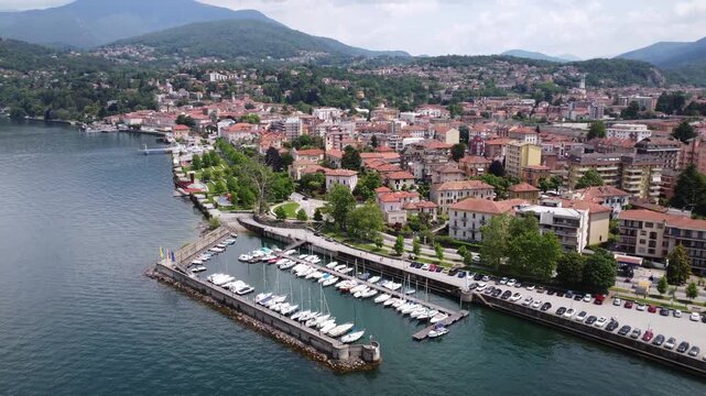 Aerial view of Luino, Maggiore lake, Italy