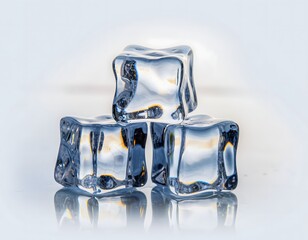 Three Ice Cubes with Crisp Transparency and Cooling Freshness, Minimal Beverage Element Capturing Cold Refreshment and Pure Clarity