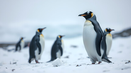 Antarctic Wildlife Concept Featuring A Penguin Standing Proudly In Front Of Its Natural Colony