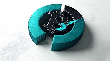 Teal bitcoin pie chart on white background