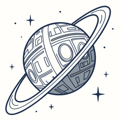 Artificial planet with energy shield and ring system in space © md solaimas