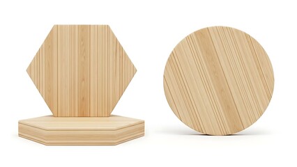 light brown wooden coasters with different shapes and designs on white background