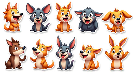 Fototapeta premium Cute Animal Emoticon Sticker Set with Happy Expressions