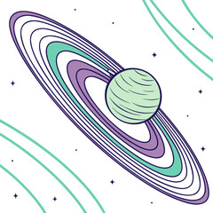 Purple green planet with ring system and stars space © md solaimas