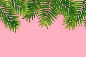 Tropical Palm Leaf Frame on Pink Background with Top Copy Space