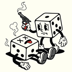 Dice Tragedy Vintage Rubber Hose Cartoon Crime Illustration