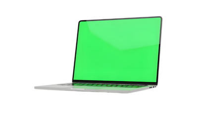 Modern laptop with green screen isolated for technology mockup advertising and web design template isolated PNG with Transparent Background