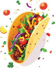 Street Food Taco Bursting with Vibrant Ingredients in a Colorful Culinary Explosion
