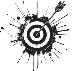 Target Symbol with Arrow Striking Dead Center Emitting Shockwaves Representing Precision and Success