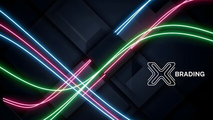 Abstract glowing lines create a colorful wave of light and motion in this bright technology design featuring a rainbow pattern against a black space background