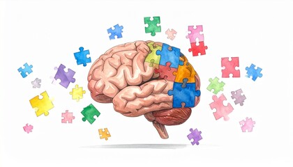 A colorful jigsaw puzzle forming a stylized human brain symbolizing cognitive diversity.