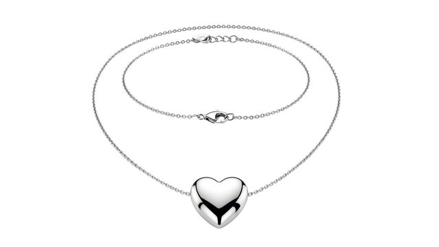 Shiny silver heart pendant necklace accessory for luxury jewelry design and retail advertising isolated PNG with Transparent Background