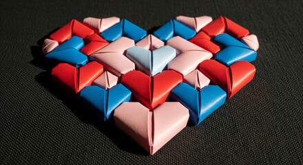 Heart shape made of red white and blue smaller hearts