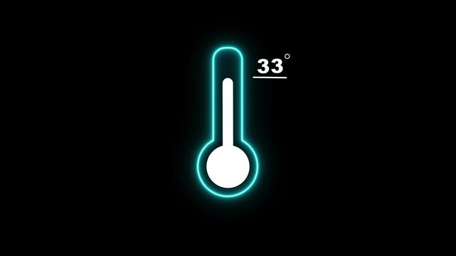 Neon Medical thermometer icon animation. Thats indicates weather temperature 33 degree increse or decline. Thermometer equipment showing hot or cold weather. Alpha channel
