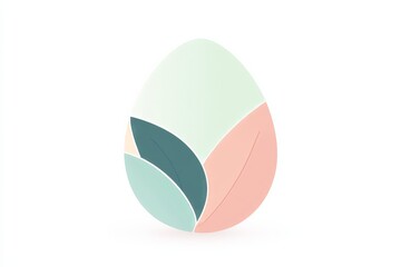 Minimal spring Easter icon that combines egg and leaf shapes in soft pastel colors on a white background suitable for modern branding and user interface design