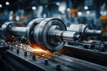 Industrial metal grinding with sparks in a factory