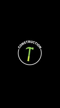 Construction Animated Icon Badge &ndash; White Outline, Transparent (Alpha) BKG, (Vertical 4K)