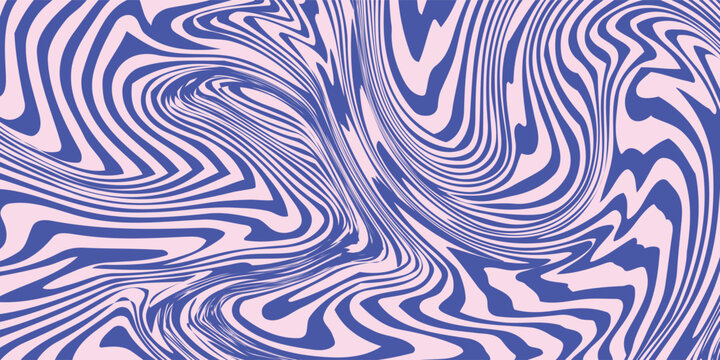 Blue Wavy Lines Abstract Background in Trendy Retro Psychedelic Style. Twisted, Swirled, and Distorted Vector Texture Pattern
