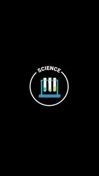 Science Animated Icon Badge &ndash; White Outline, Transparent (Alpha) BKG, (Vertical 4K)