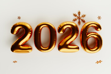 Happy New Year 2026. 3D rendering.