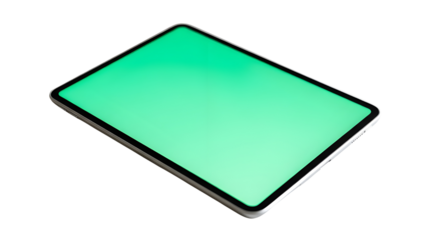 Isolated tablet computer mockup with blank green screen for display or advertisement isolated PNG with Transparent Background