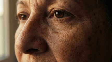Obraz premium Close-up portrait of elderly woman with wrinkles and age spots