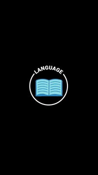 Language Arts Animated Icon Badge &ndash; White Outline, Transparent (Alpha) BKG, (Vertical 4K)