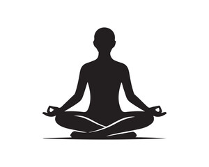 Black silhouette of a person in a meditative yoga pose, perfect for wellness and mindfulness themes.