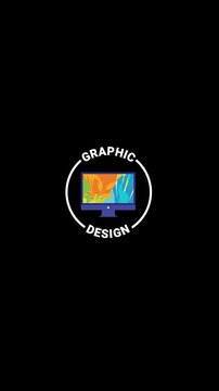 Graphic Design Animated Icon Badge &ndash; White Outline, Transparent (Alpha) BKG, (Vertical 4K)