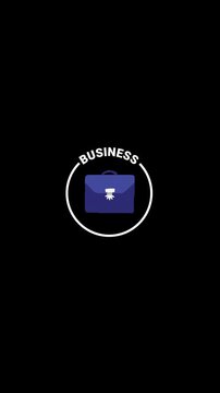 Business Animated Icon Badge &ndash; White Outline, Transparent (Alpha) BKG, (Vertical 4K)